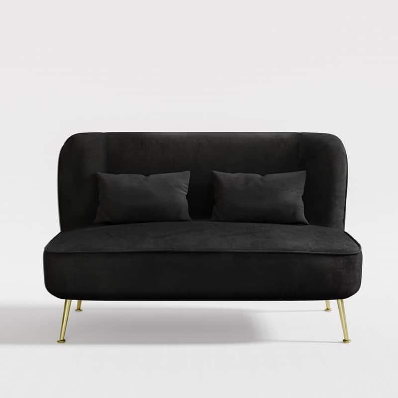 Two Pillows Velvet Upholstered Metal Loveseat