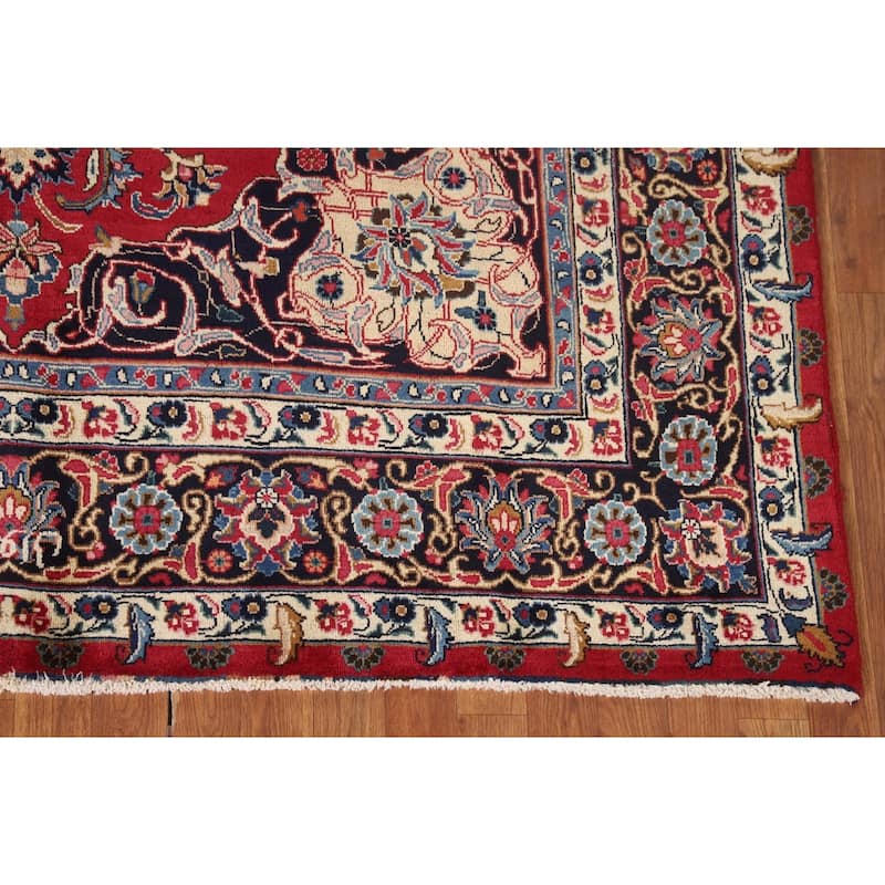Traditional Red Mashad Persian Vintage Rug Hand-Knotted Wool Carpet - 6'7"x 10'0"