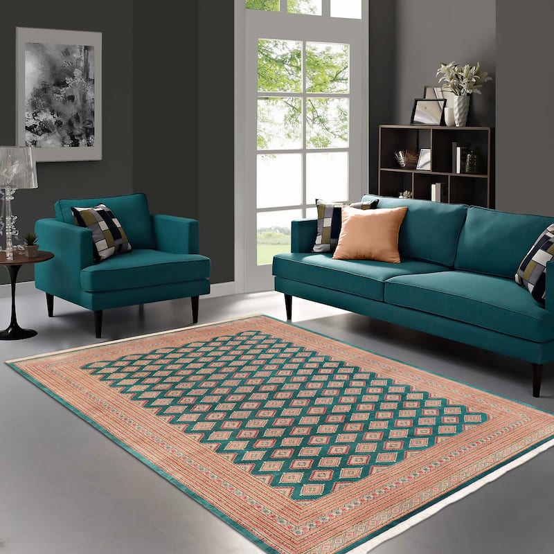 Rustic Bokhara Sellers Green/Pink Hand Knotted Wool Rug - 10'8'' x 14'1''