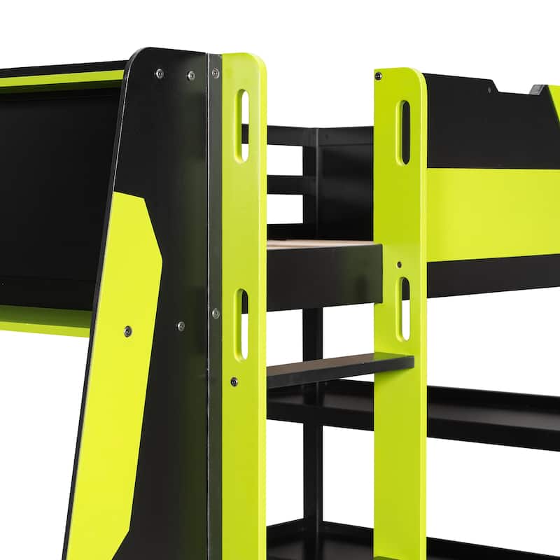 Full Size Gaming Loft Bed Station with Desk, Storage Shelves & RGB LED Lights