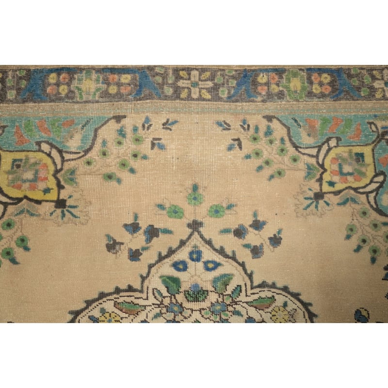 Hand Knotted Oriental 100% Wool Carpet Traditional Floral Beige & Ivories Tabriz Area Rug - 6' 5'' X 4' 8''
