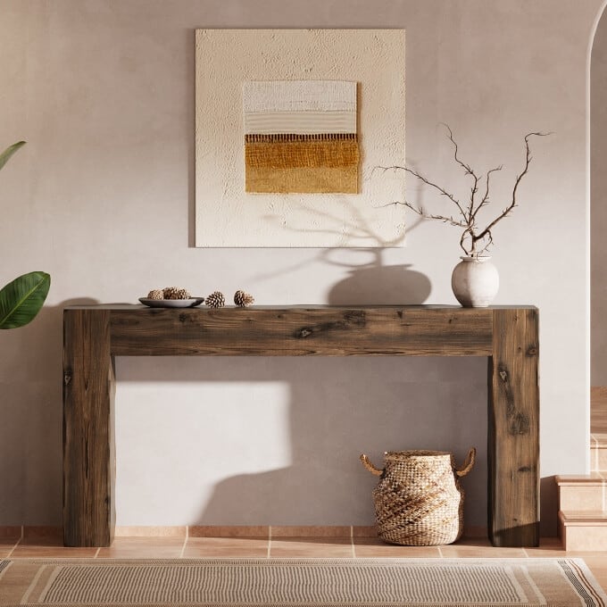 Solid Wood Console Table, 63-inch Farmhouse Entryway Table