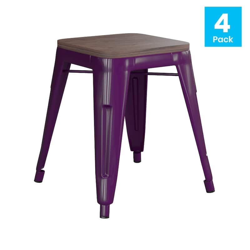 Set of 4 18" Table Height Indoor Stackable Metal Stool with Wood Seat