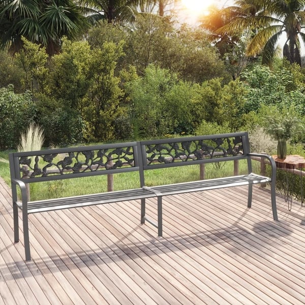 slide 2 of 8, vidaXL Twin Patio Bench 96.9" Gray Steel - 96.9" x 22.8" x 30.3"
