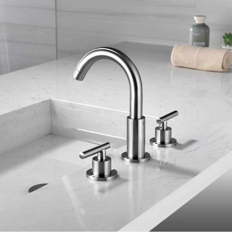 Modland Widespread 3-Hole Bathroom Faucet, 500K Cycle Ceramic Cartridge, 360 Swivel Spout & CEC Certified (Black/Gold/Nickel)