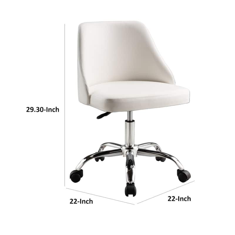 White Faux Leather Swivel Office Chair with Square Cushions, Adjustable Height and Chrome Rolling Base