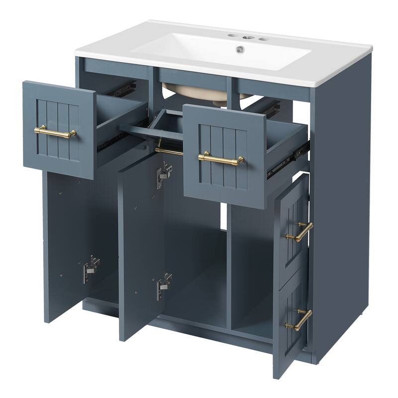 Roomfitters 30" Bathroom Vanity with Undermount Sink, Painted Storage Cabinet with Sliding Bins & Tilt-Down Compartment