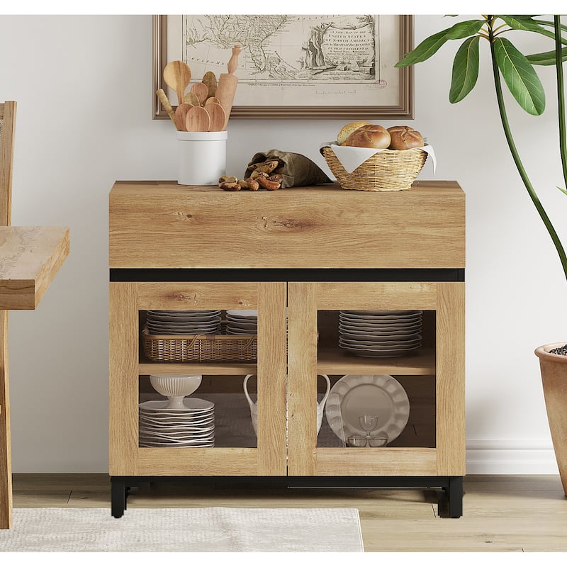 WAMPAT Multifunctional Sideboard Buffet Cabinets with 6 Glass Doors and Drawers, Modern Sideboard, Coffee Bar Storage Cabinet