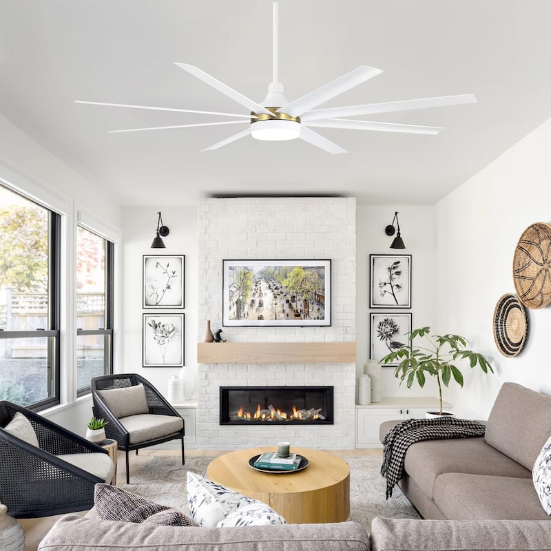72-in Gold Large Indoor Ceiling Fan with Light Remote (8-Blade)