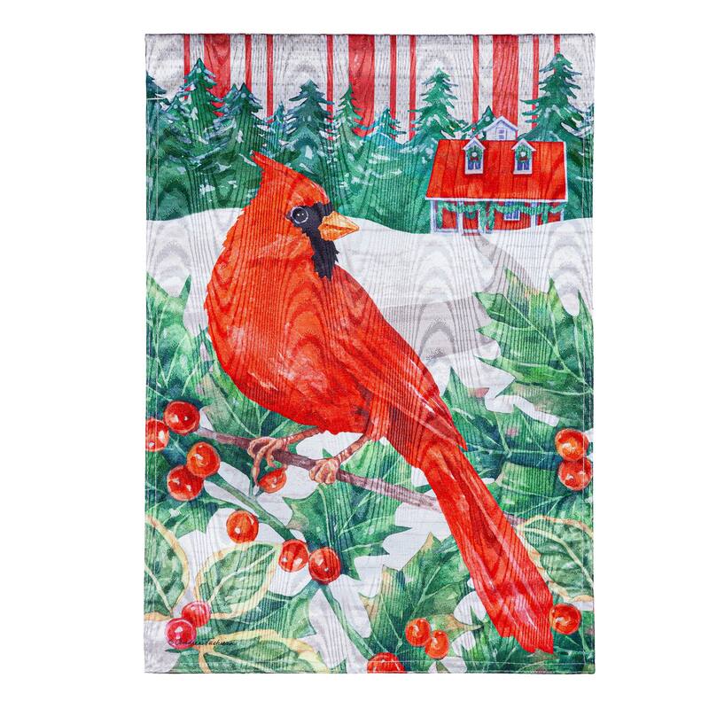 12.5 in. x 18 in. Cardinal Holiday Farmhouse Moire Garden Flag
