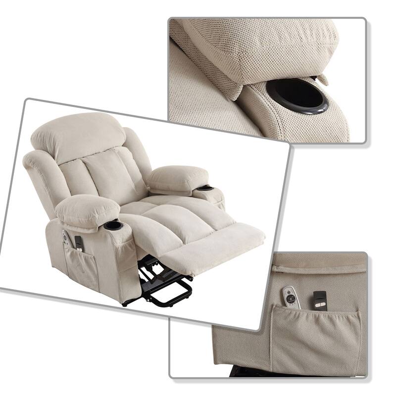 Modern Classic Massage and Heating Function Velvet Upholstered Leisure Recliner with Lift Base