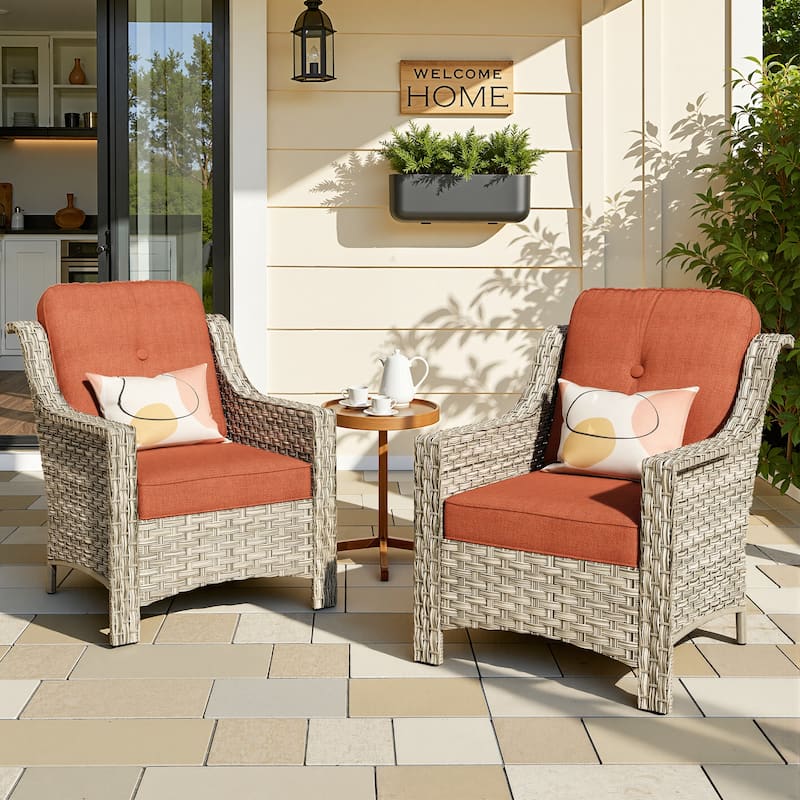 HOOOWOOO 2-piece High Back Wicker Rattan Outdoor Patio Chair Set - Red