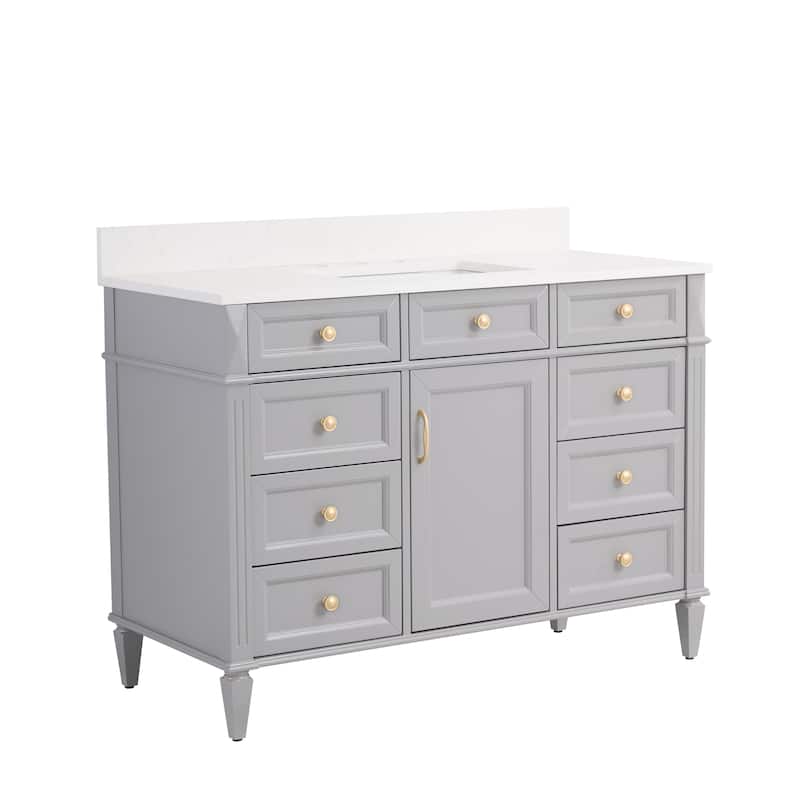 35''H Solid Wood Bath Vanity With Carrera White Quartz Top and Sink