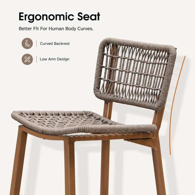 PURPLE LEAF Bar Stools Set of 2 Patio Wicker Bar Height Metal Chairs Boho High Barstools with Back for Garden Outdoor