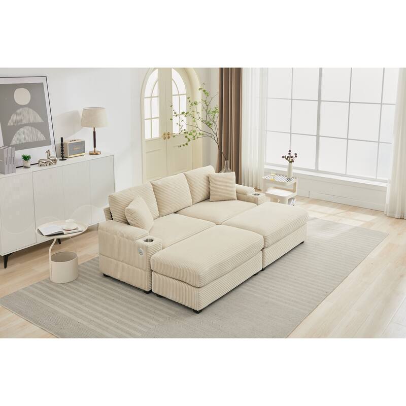 Combination Modular Convertible Sectional Sofa Bed Set,Armrest Storage,Stainless Steel Cup Holder,Usb,Deep Seat