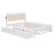 preview thumbnail 10 of 15, Queen Size Bed Frame w/ Rattan Headboard & Sockets Wooden Platform Bedframe w/ Trundle & Storage Drawers, Noise-Free-White
