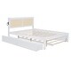 preview thumbnail 49 of 58, Versatile Pull-Out Bed,Full Size Elegant Bed Frame with Rattan Headboard and Sockets