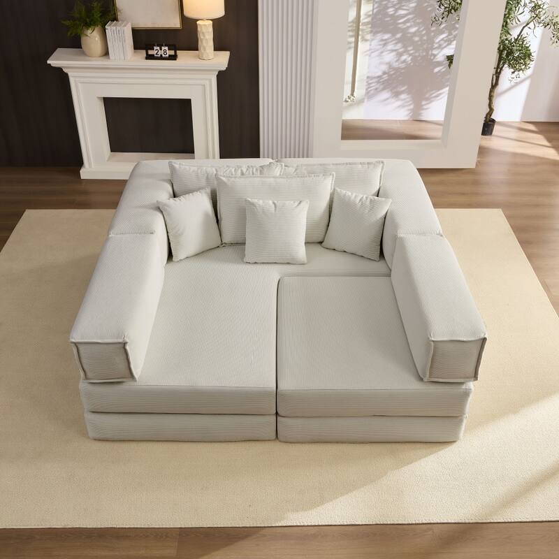 118.2" Modular L-Shaped Oversized Upholstered Sectional Sofa Set with 6 Pillows