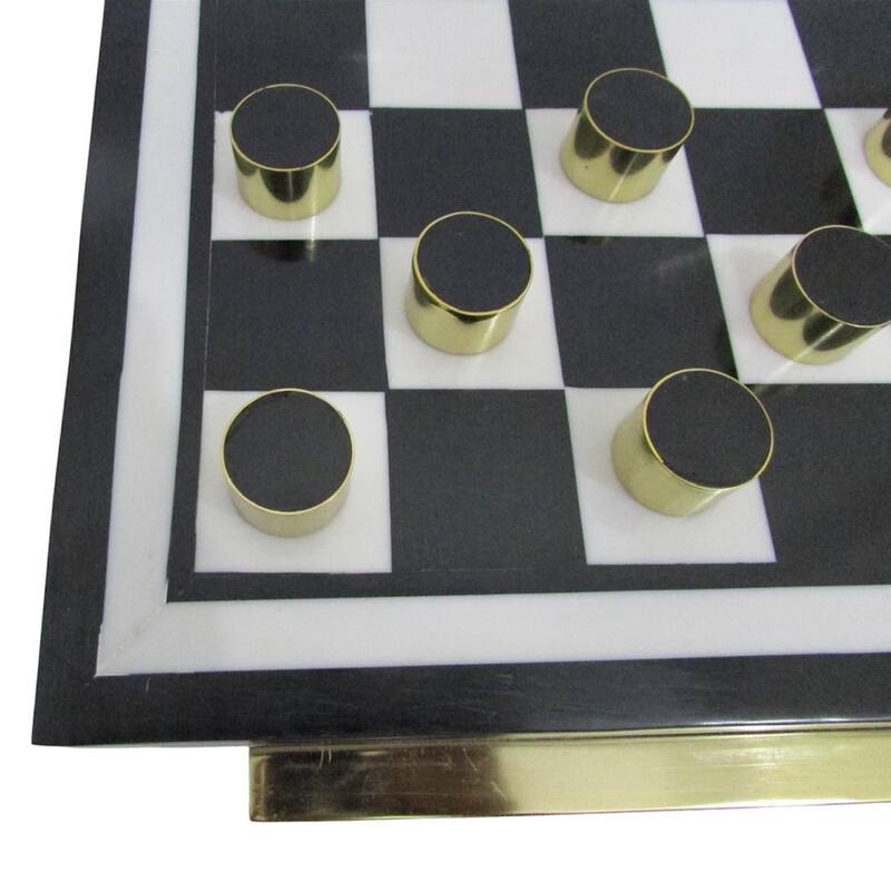 Resin Modern Checkerboard Game with Built-In Storage Drawer - 5" White - 15" x 15" x 4.75"