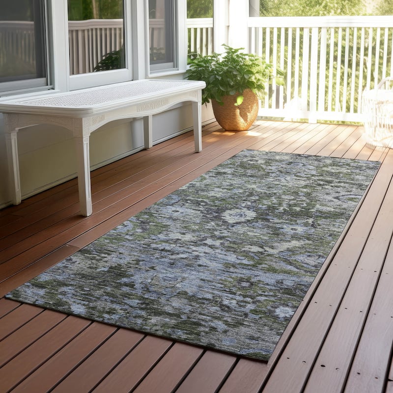 Machine Washable Indoor/ Outdoor Vintage Traditional Chantille Rug - Olive - 2'3" x 7'6"