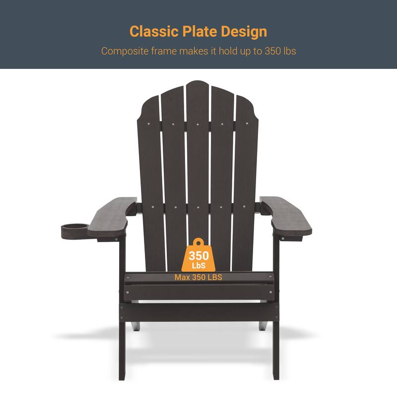 LIVOOSUN Outdoor Folding Adirondack Chair w/Cup Holder Set of 4