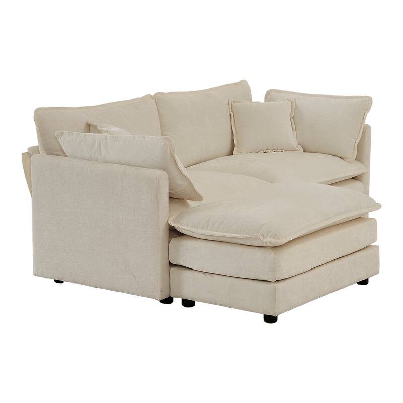 GDFStudio - Pawn Chenille L-Shaped 2 Seater Sofa with 1 Ottoman with Pillow