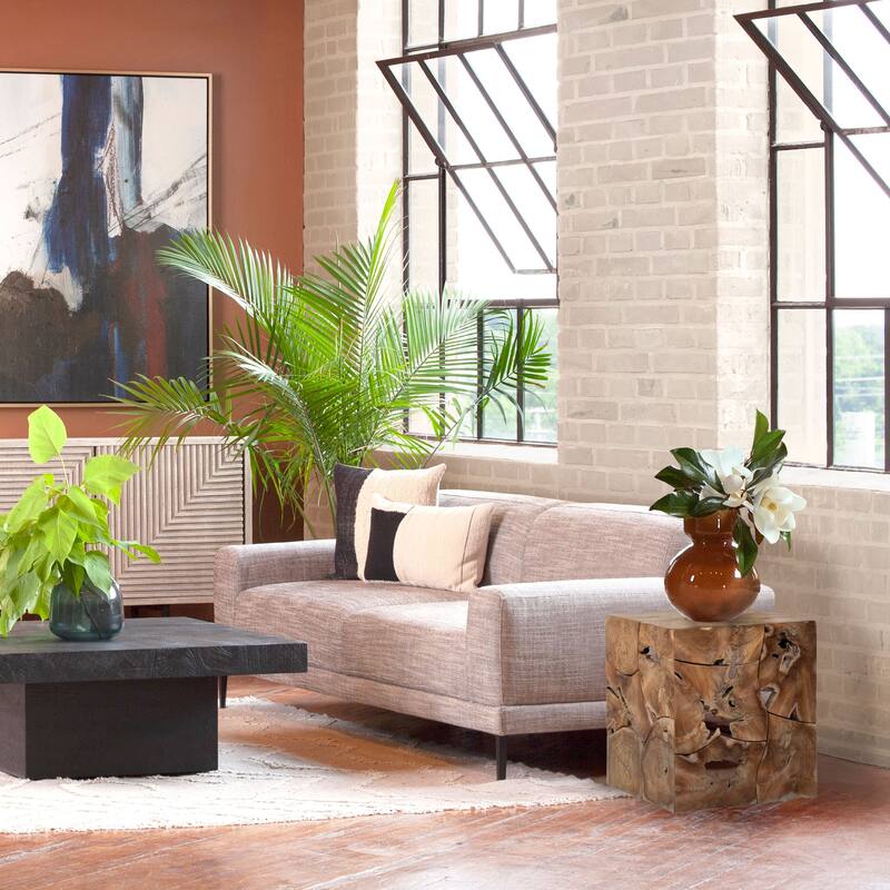 Scarlett Square Root Block Style End Table, Natural Finished Teak