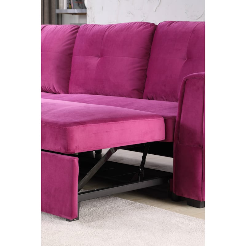 91-in. Velvet Reversible Convertible Storage Sectional/Sofa Sleeper