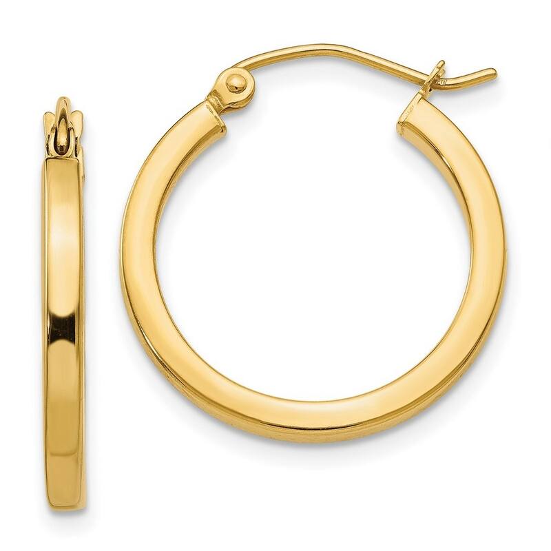 Curata 14k Yellow Gold Polished 2mm Squared Tube Hoop Earrings - 20mm-55mm