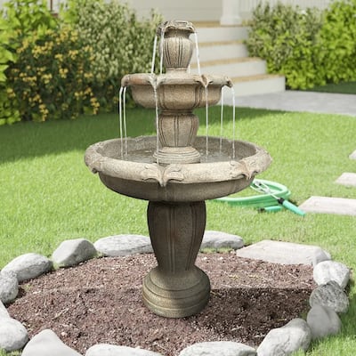 48-Inch Tall Outdoor Decorative 3-Tiered Concrete Relaxation Fountain