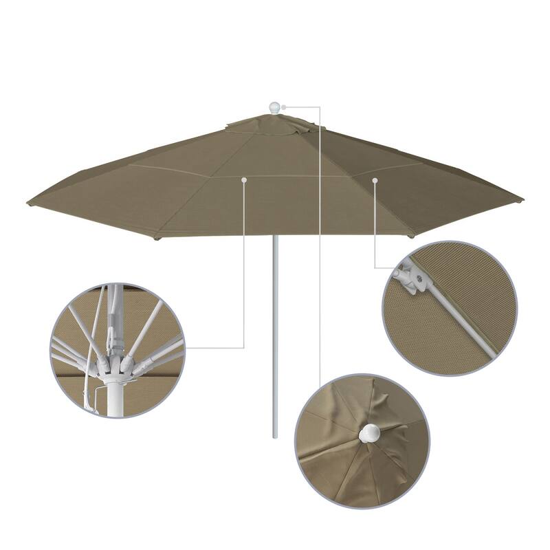 California Umbrella 11' Venture Series Patio Umbrella,White Aluminum Pole Fiberglass Ribs Pulley Lift Olefin