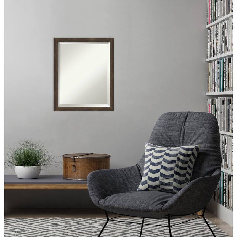 Woodgrain Stripe Beveled Wood Framed Wall Mirror