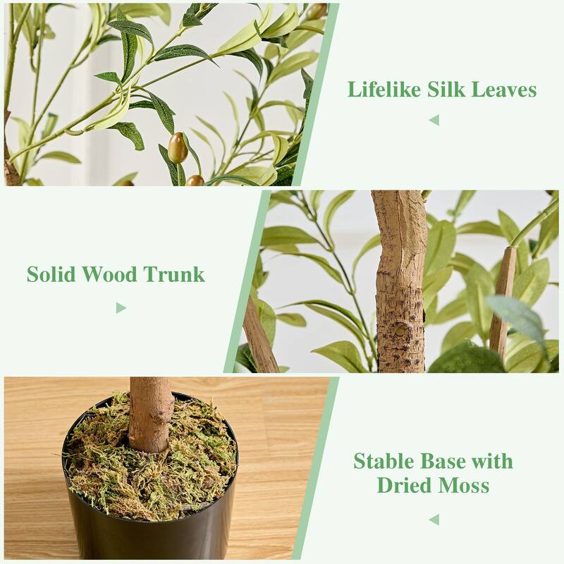 VECELO Set of 2 Artificial Olive Trees Lifelike Silk Leaves with Solid Wood Trunk 59 and 71-inch Tall for Home and Office Decor