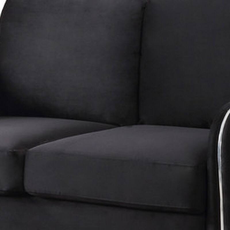 54 Inch Modern Loveseat, Vertical Quilted Design, Jet Black Velvet Fabric