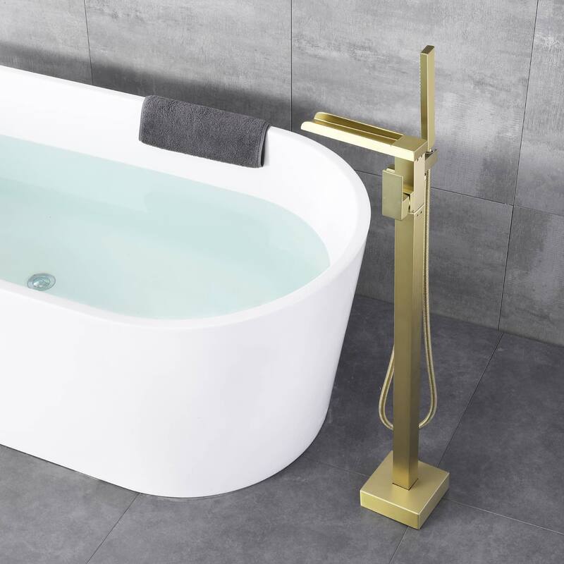 Freestanding Bathtub Faucet With Sprayer Floor Mount Tub Faucets Waterfall Tub Filler With Hand Shower Modern Bath Tub Trim