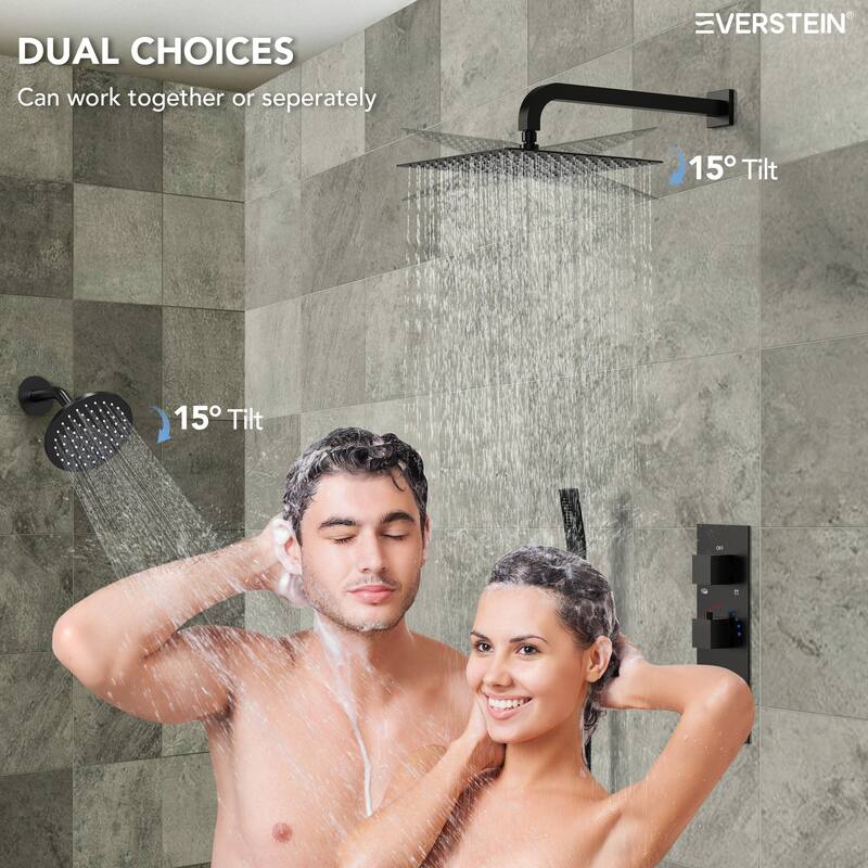 Thermostatic Shower System 12" Dual Heads Shower Faucet with High Pressure Handheld Spray