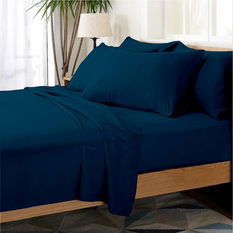 Hotel Collection Rayon derived from Bamboo Bed Sheet Set - 6 Piece - Full - Navy