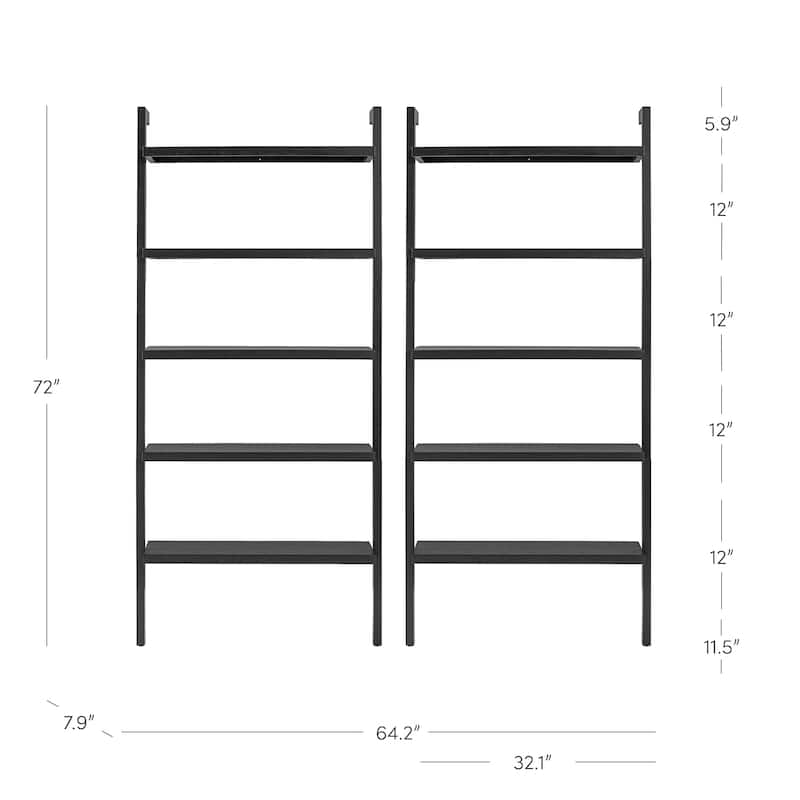 Beacon Boho Rustic 5 Tier Bookshelf, Wall Mounted Solid Wood Bookcase