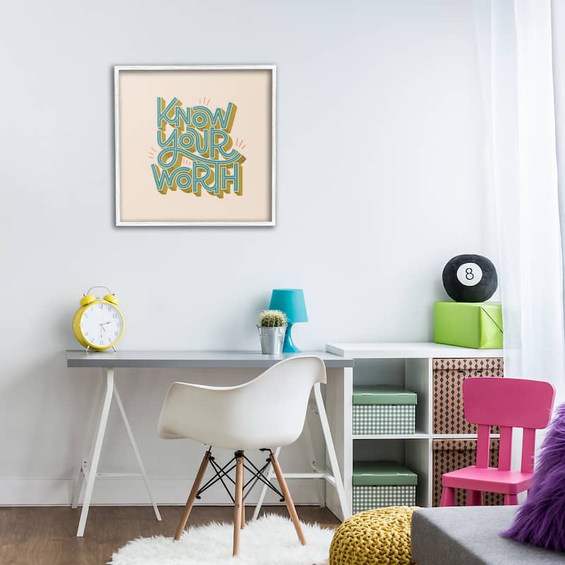 Stupell Know Your Worth Green on Beige Framed Giclee Art Design By Sarah Hickman