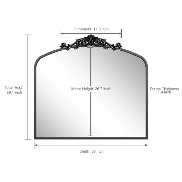 dimension image slide 0 of 5, Arched Vintage Wall Mirror and Metal Frame Baroque Style Bathroom Vanity Mirror