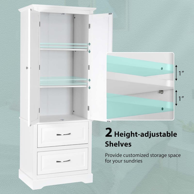 Costway 62'' Tall Bathroom Freestanding Floor Storage Cabinet with 2 - 24'' x 16'' x 62'' (L x W x H)