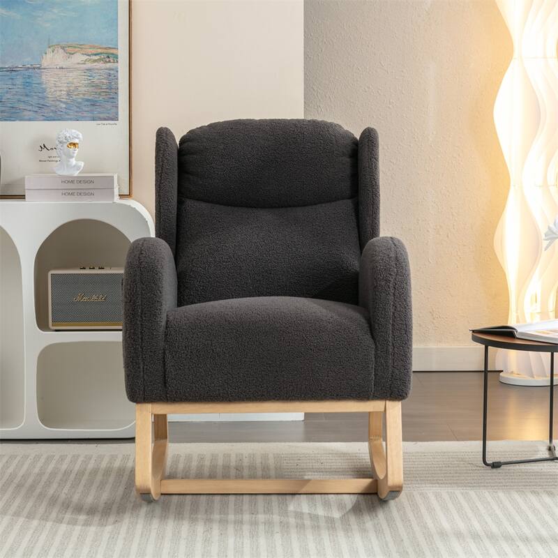 Teddy Fabric Rocking Chair With Packet Wood Legs