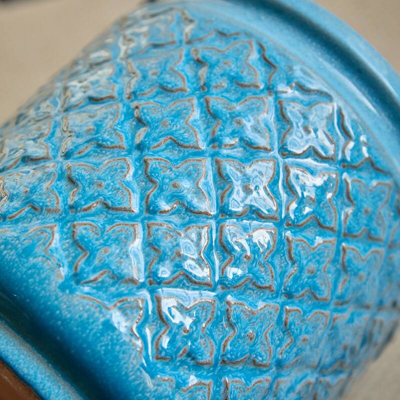 Set of 3 Handmade Ceramic Planters, Diamond, Pattern Breathable Clay