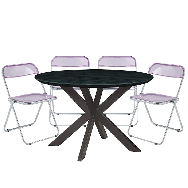 5-Piece Dining Set with Folding Chairs and Round Dining Table Lawrence Collection by LeisureMod - Magenta