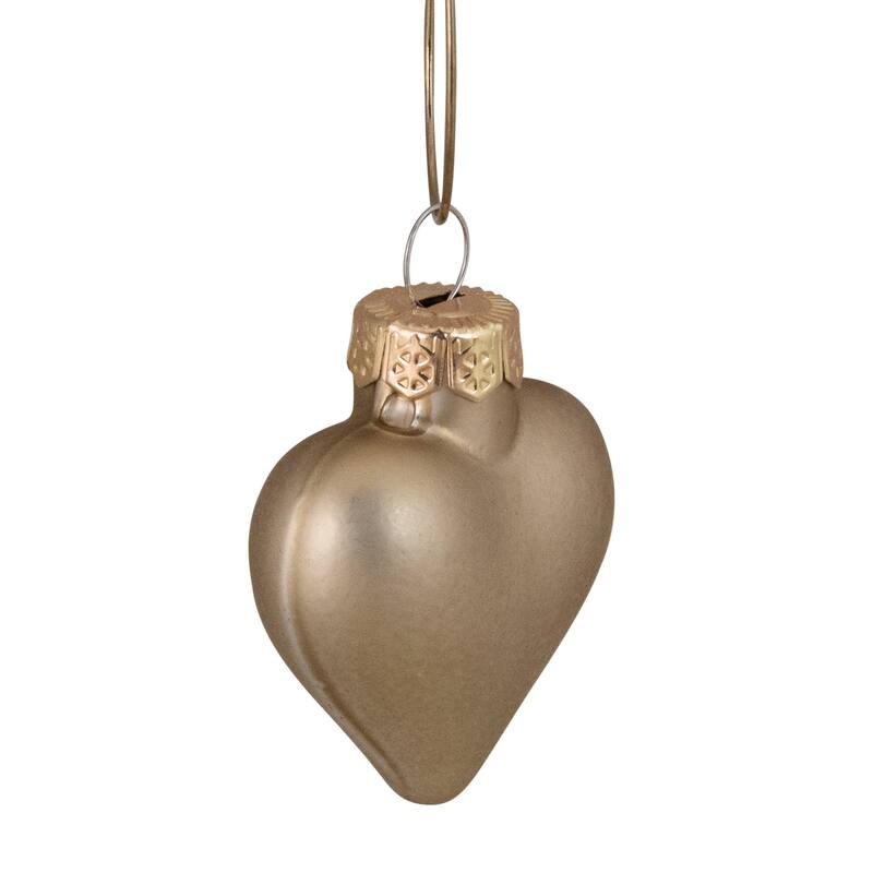 56ct Matte Gold Glass Heart Christmas Ornaments 1.75" (45mm)