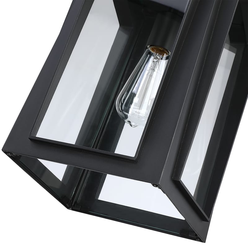 1-Light Matte Black Outdoor Pendant Light with Clear Glass Shade