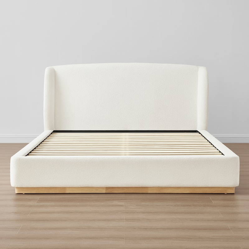 Spruce & Spring Modern Bouclé Upholstered Wingback Bed with Solid Wood Base