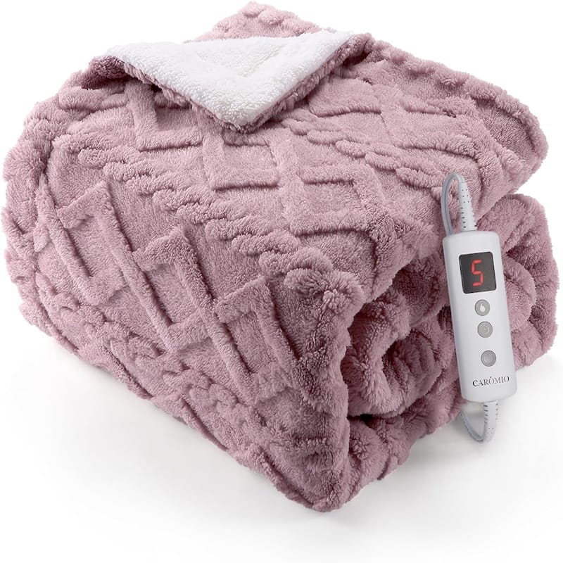 Thick Tufted Sherpa Electric Blanket, 10 Heat Levels and 10 Time Settings, Pink