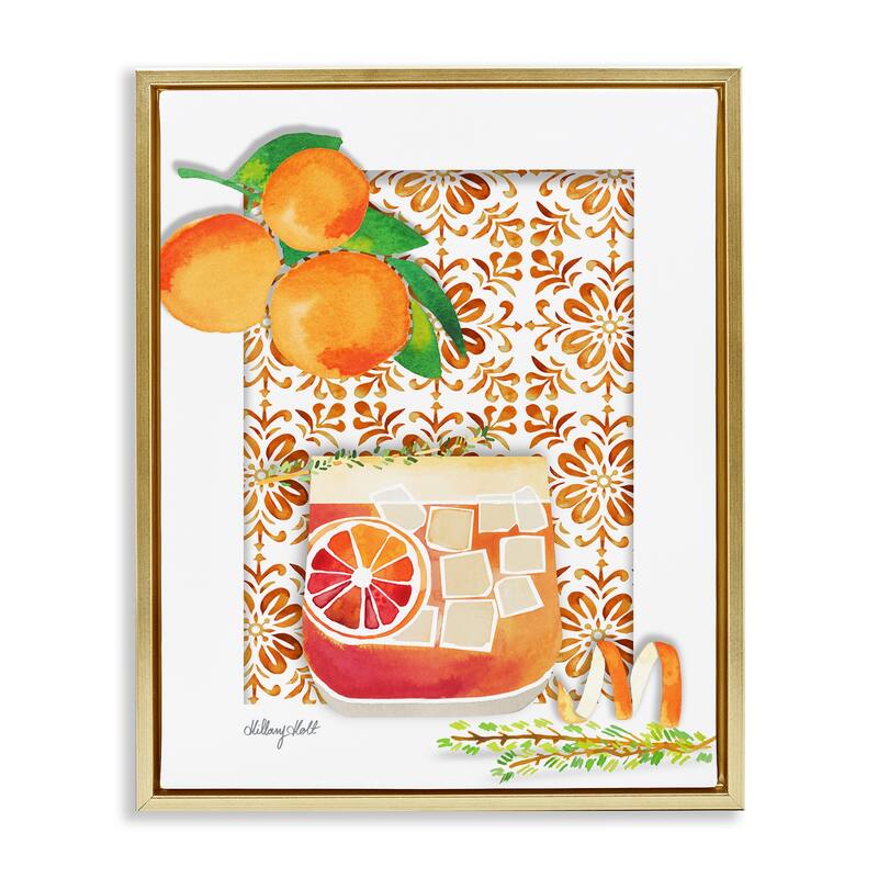 Stupell Mediterranean Pattern Negroni Framed Floater Canvas Wall Art Design By Hillary Holt - 17 x 21 - Gold