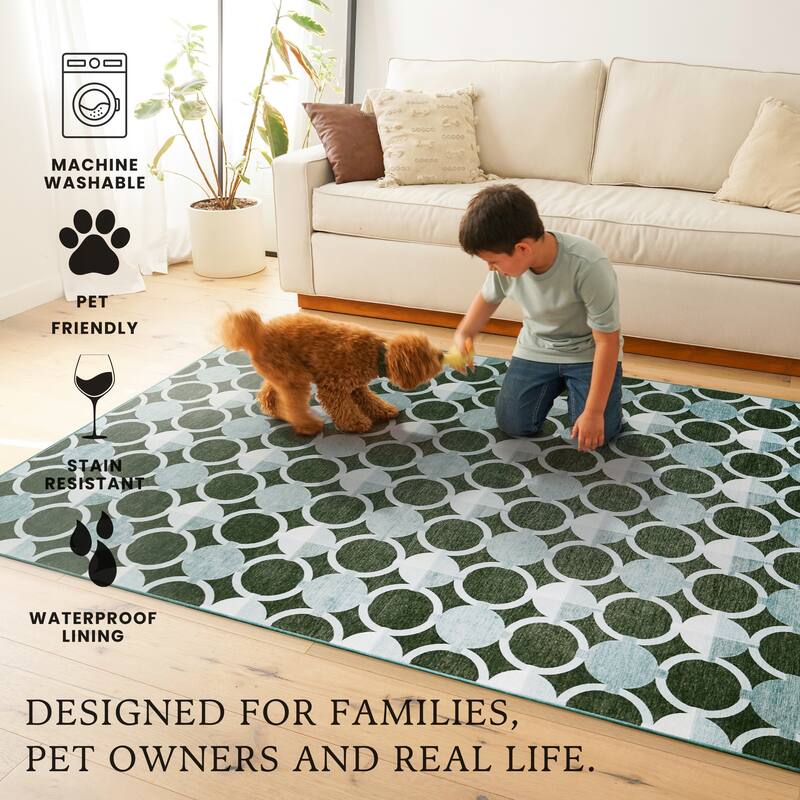 My Magic Carpet Dula Dark Sage Green Machine Washable Rug